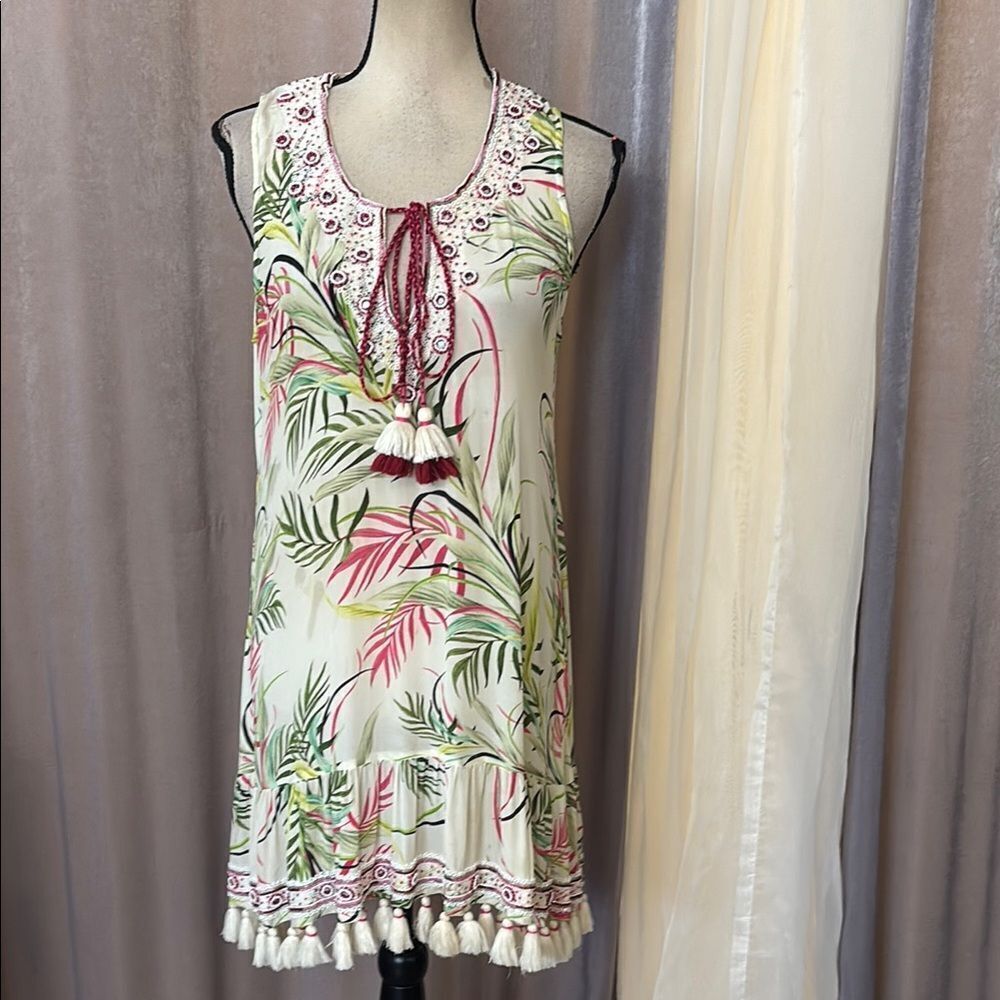 TAJ by Sabrina Crippa 100% rayon tassel/ beaded/embellished details dress, L